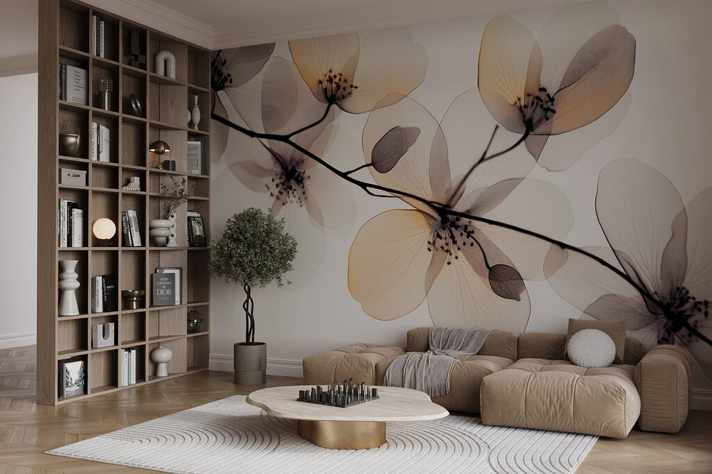 Transparante bloemen langs takken — interieur 2
