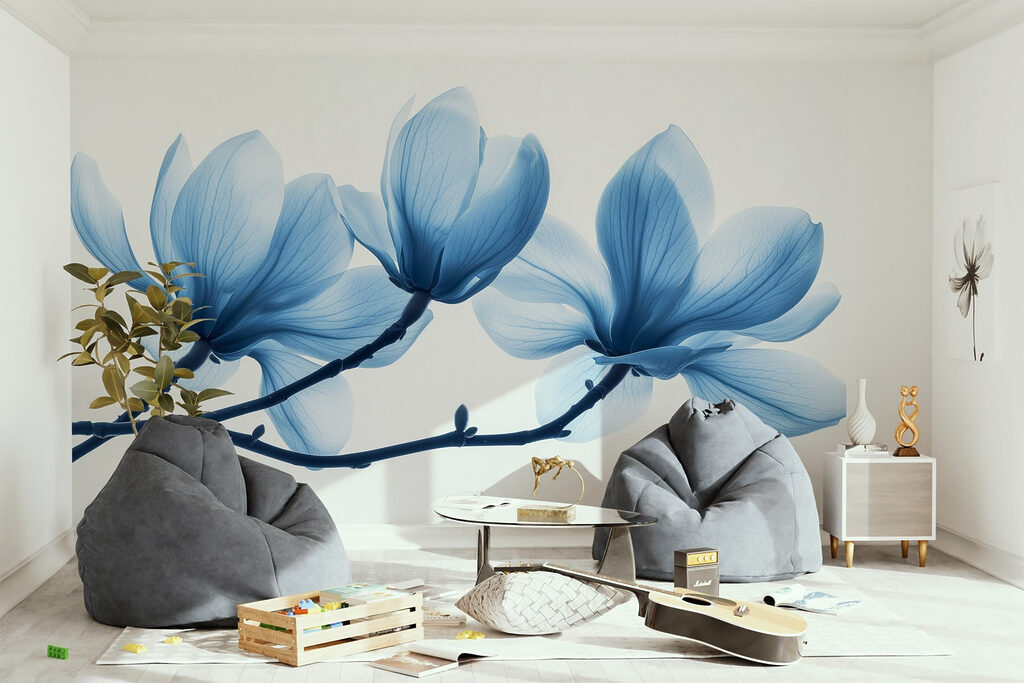 Blauwe magnoliabloesem aan takken — interieur 3
