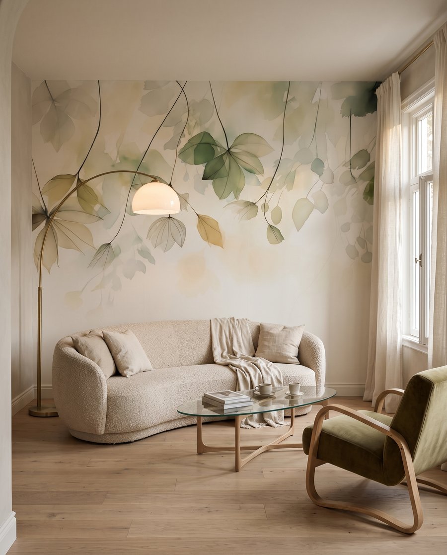 Lichtgroene blaadjes als sluiers in een interieur