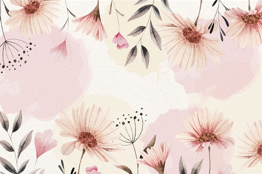 Bloemen rond roze vlakken — volledig ontwerp
