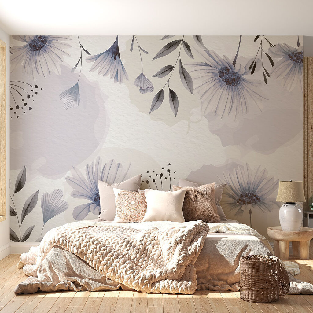 Delicaat gebloemd aquarelontwerp in een interieur