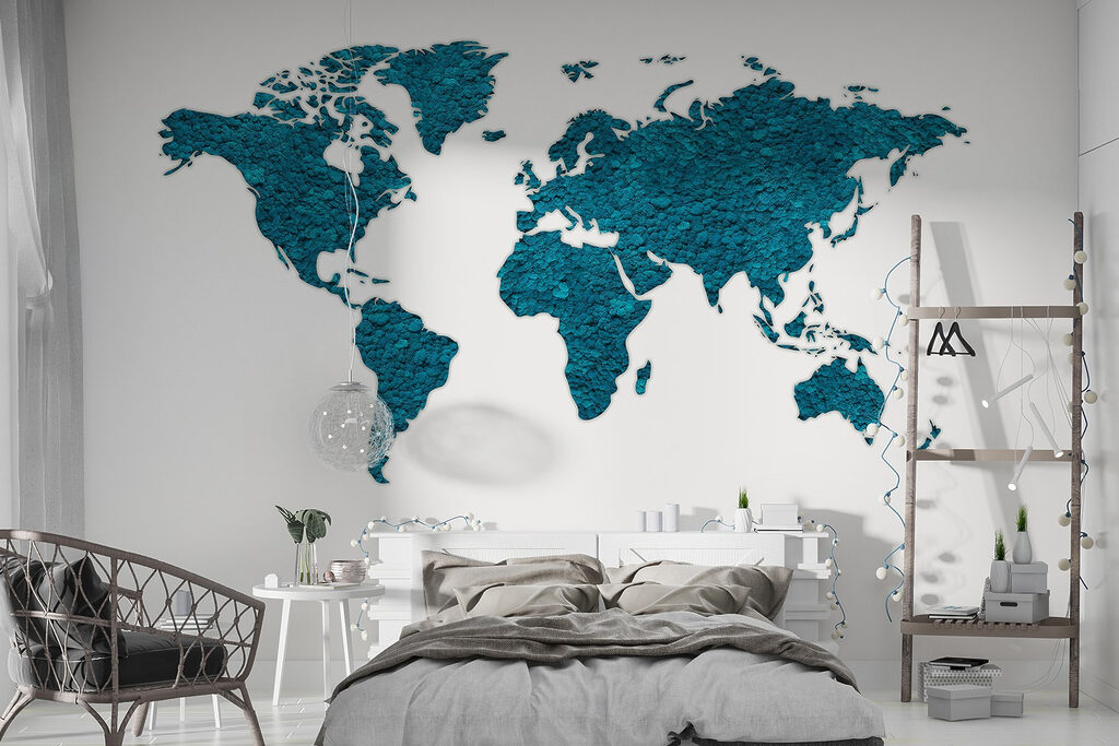 Kaart van de wereld in een interieur