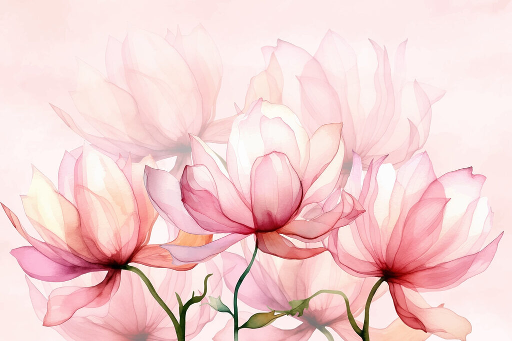 Roze bloemen in licht — volledig ontwerp