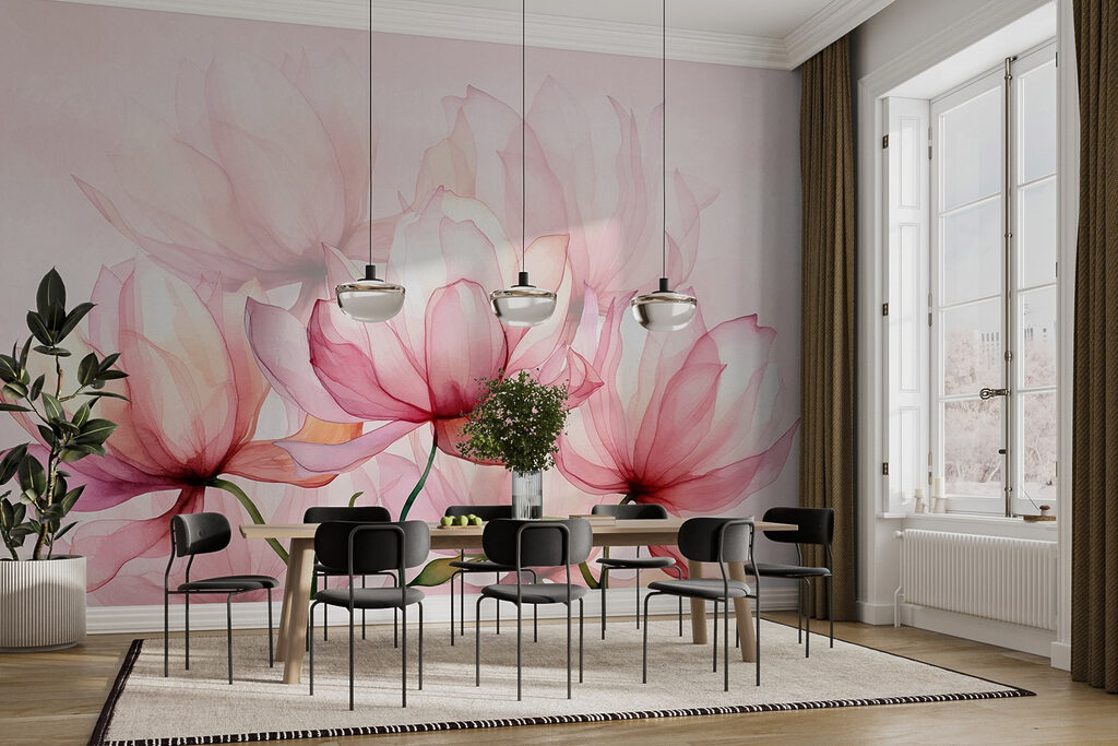 Roze bloemen in licht — interieur 1