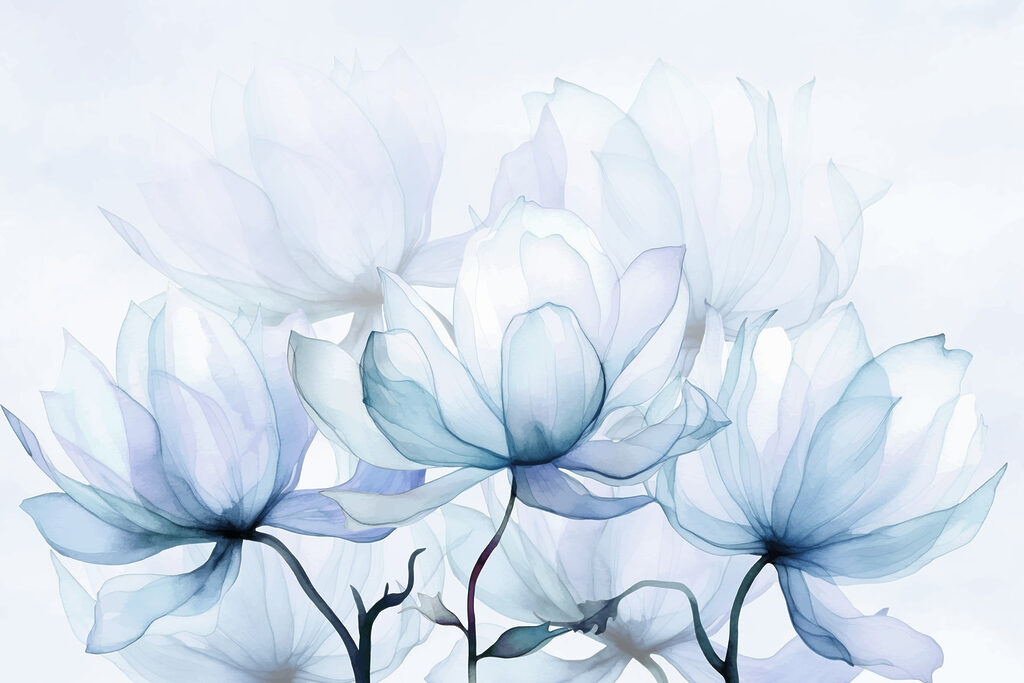 Doorschijnende blauwe bloemen — volledig ontwerp