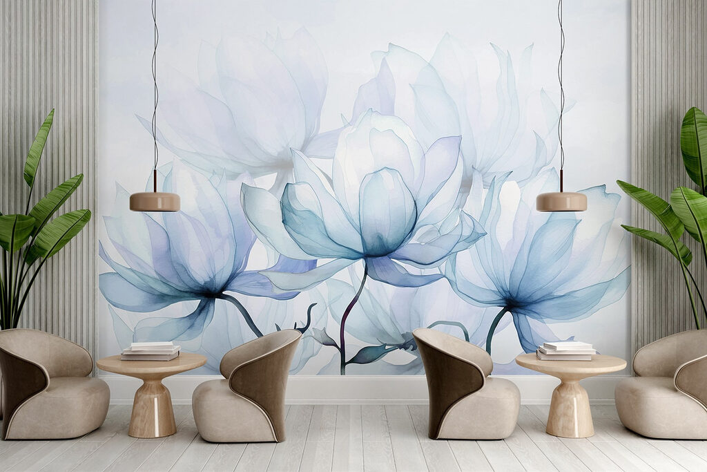 Doorschijnende blauwe bloemen — interieur 2