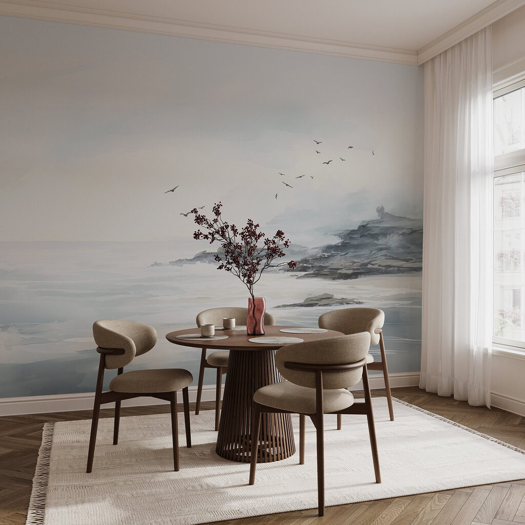 Vogels boven grijze kustlijnen — interieur 3