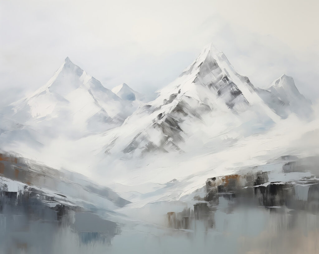 Besneeuwde pieken in aquarel — volledig ontwerp