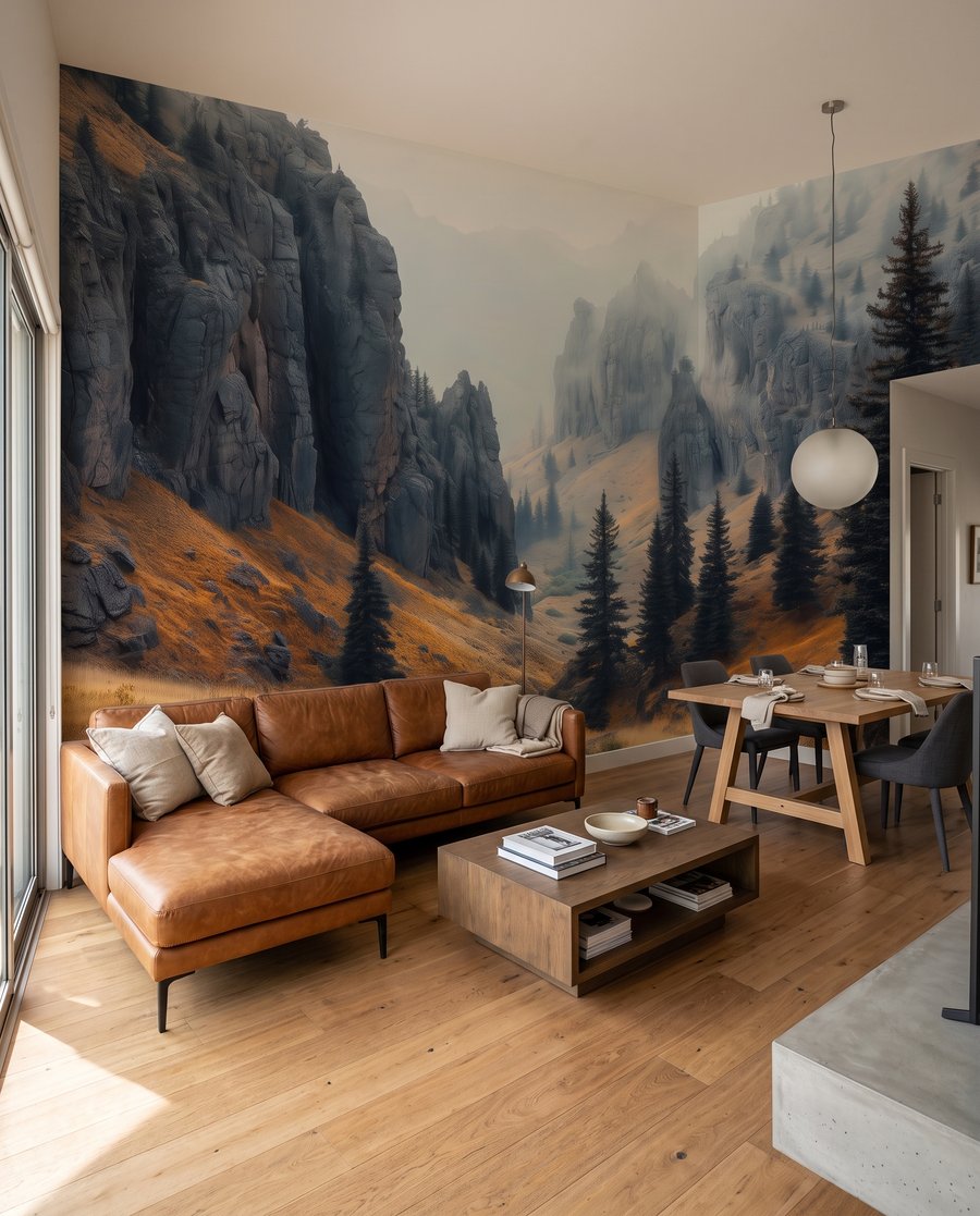 Dennen in een rotskloof in een interieur