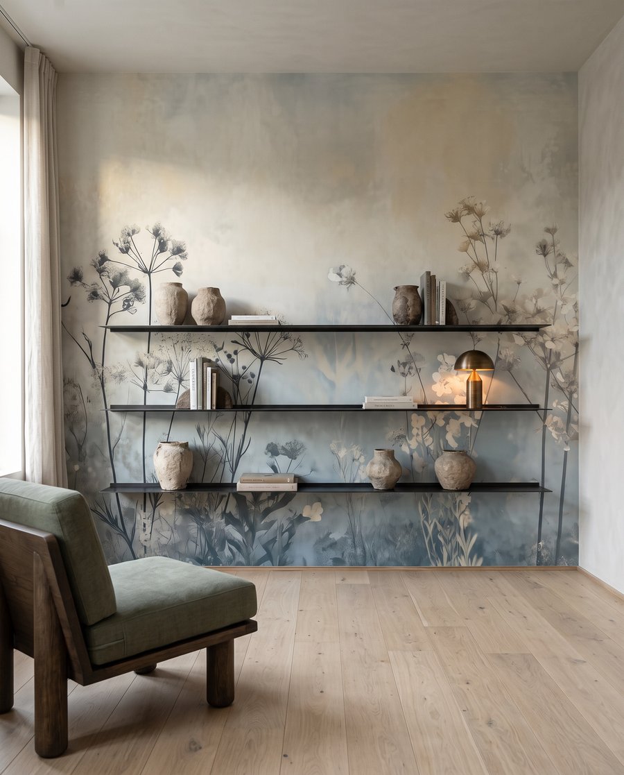 Zachte tinten van rustige bloesems in een interieur