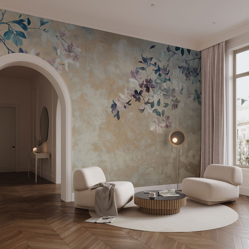 Bloemrijke elegantie in zachte tinten in een interieur