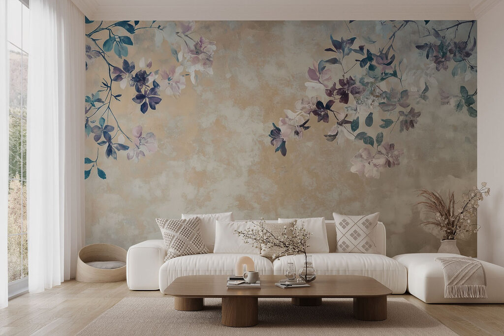Blauwe bloesem op beige — interieur 3