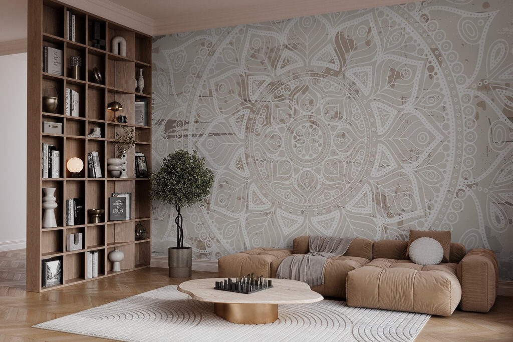 Witte mandala op beige — interieur 1