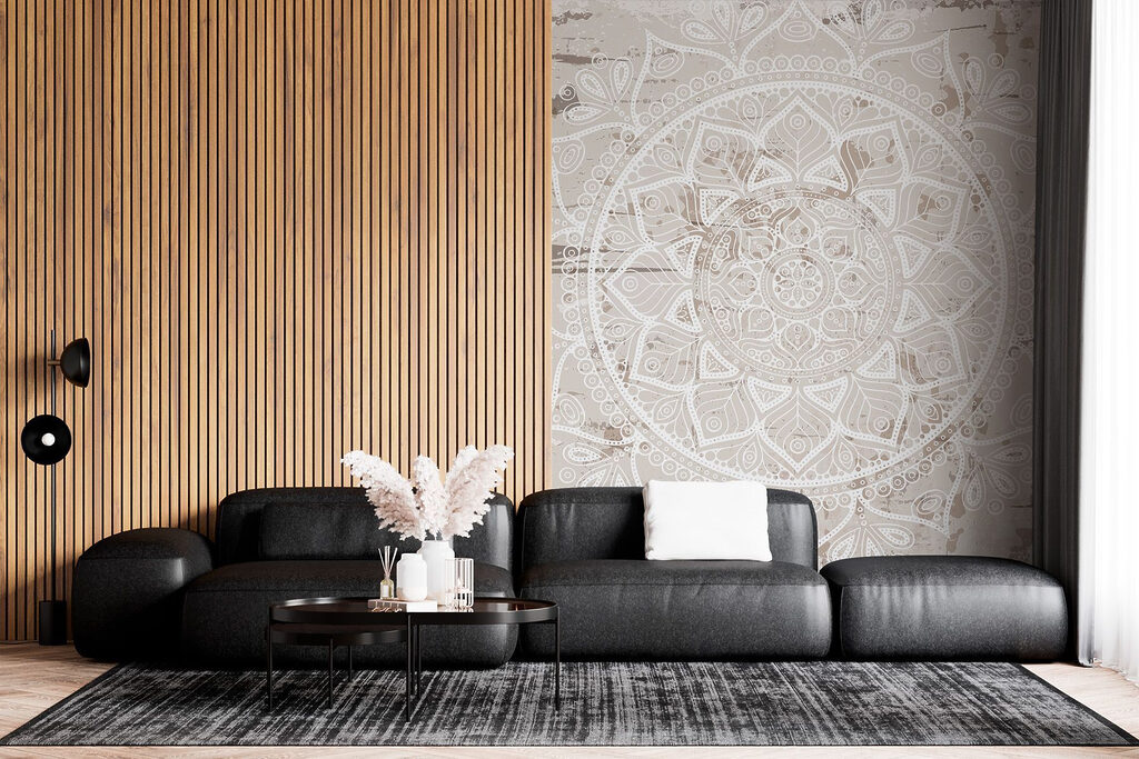 Witte mandala op beige — interieur 2