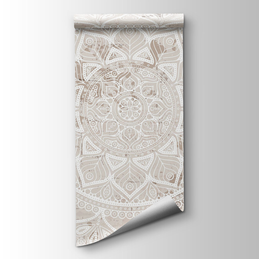 Witte mandala op beige — productweergave