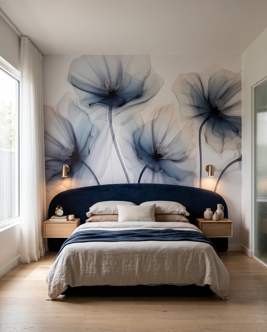 Doorschijnende bloemen in blauw — interieur 2