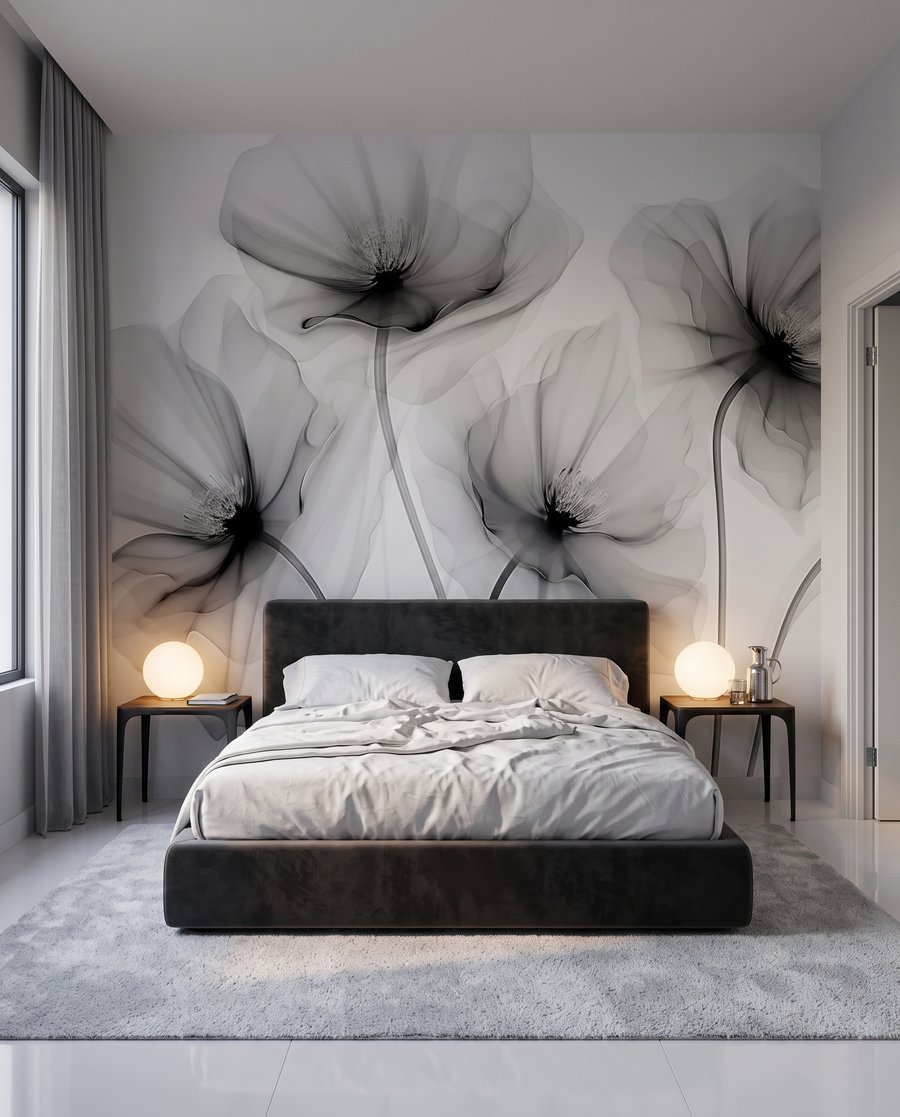 Bloemen in doorzichtige kleurrook in een interieur