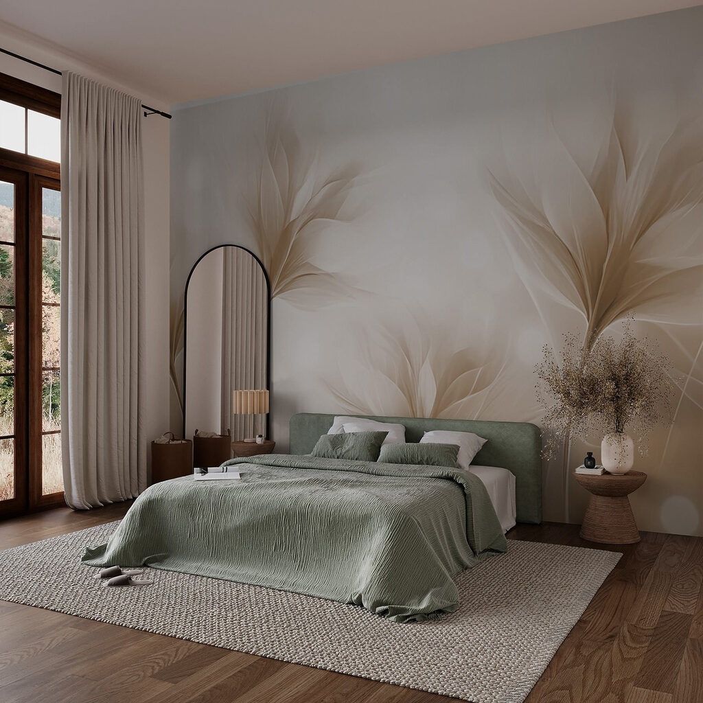 Delicate bloemblaadjes in zachte tinten in een interieur
