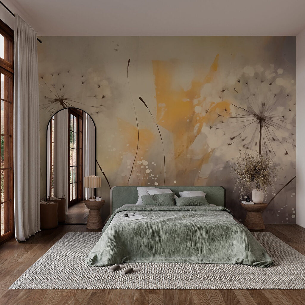 Zaadpluizen tussen gele verf — interieur 1