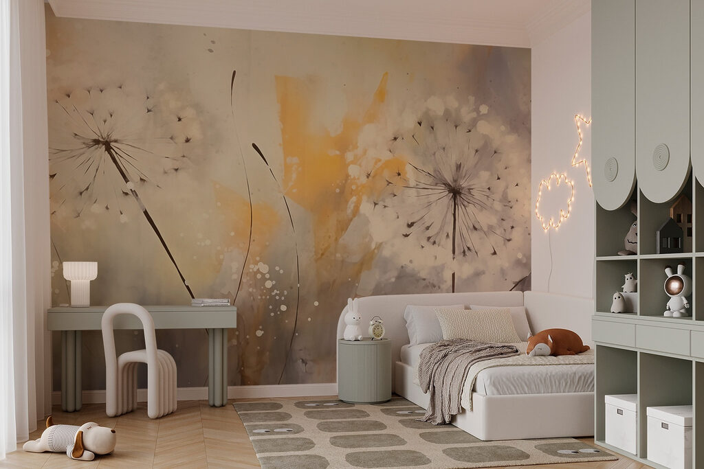 Zaadpluizen tussen gele verf — interieur 3