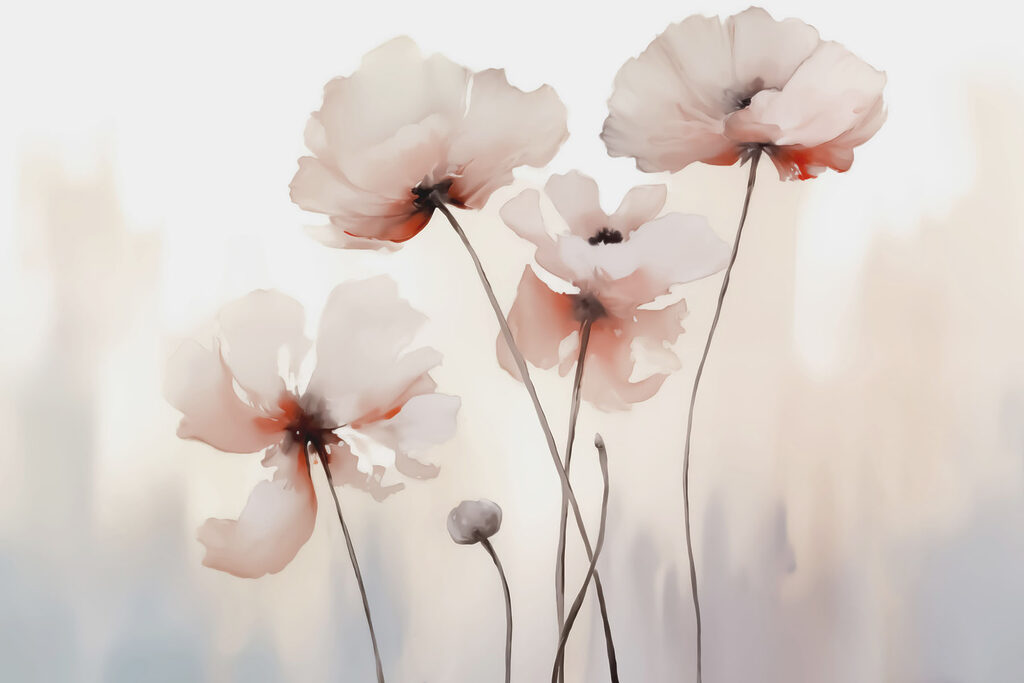 Zachte bloemen op crèmewit — volledig ontwerp
