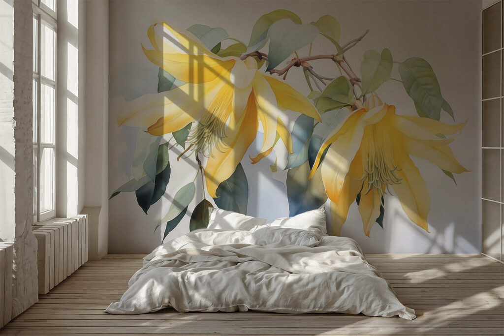 Gele bloemen hangen neer — interieur 1