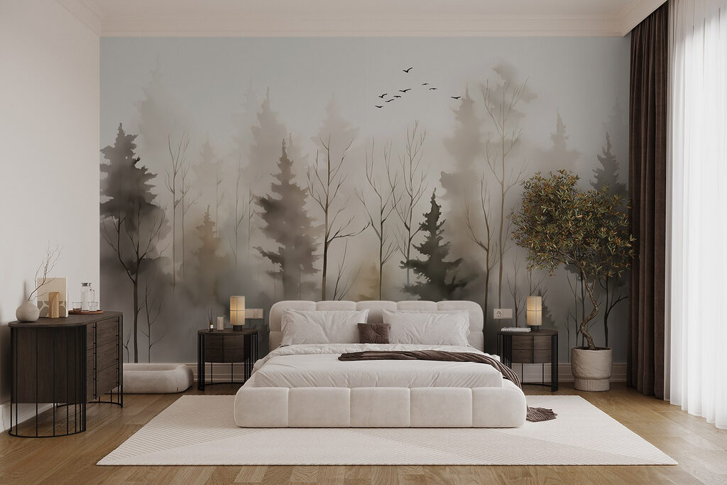 Fijne bomen in bosnevel — interieur 1