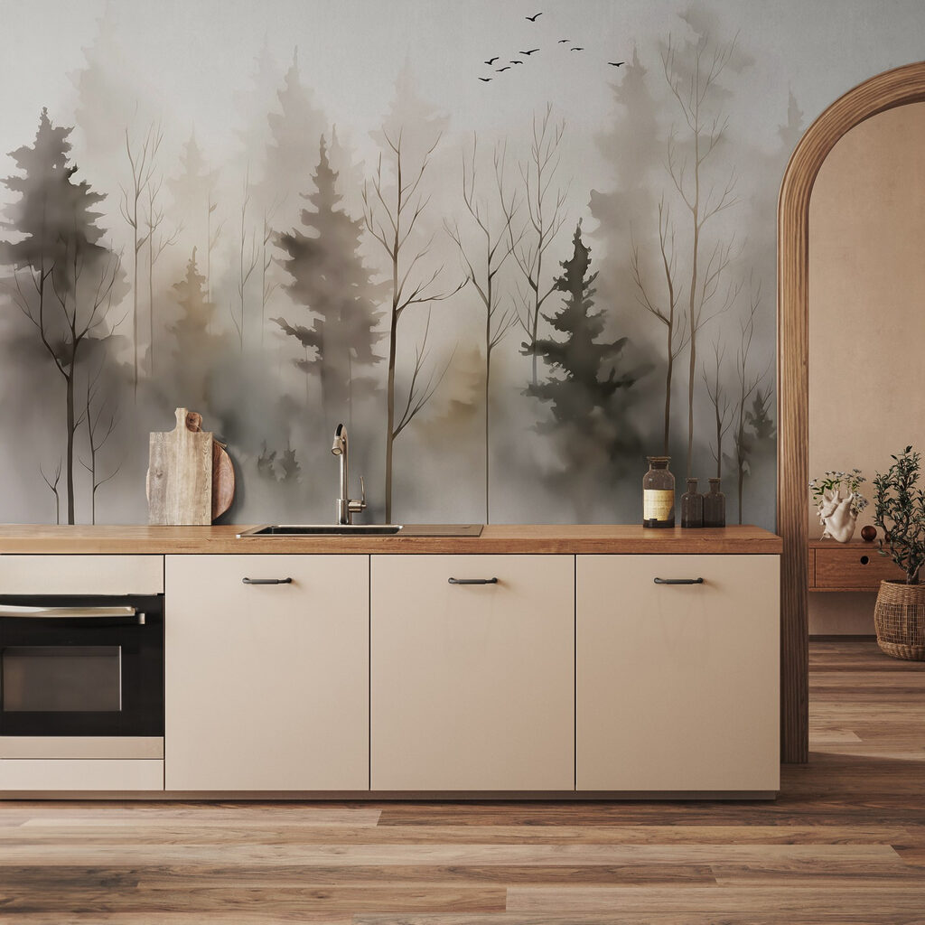 Fijne bomen in bosnevel — interieur 2