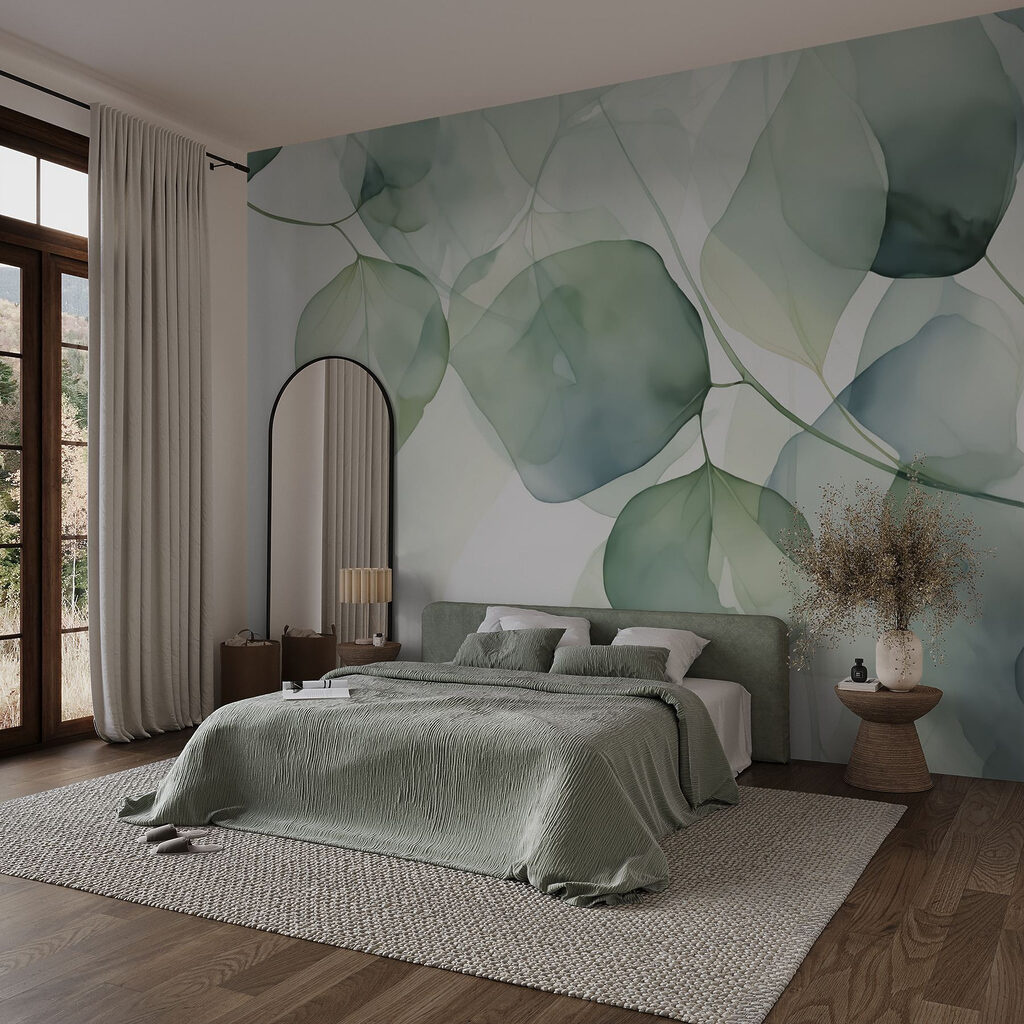 Delicate bladeren in zachte pasteltinten in een interieur