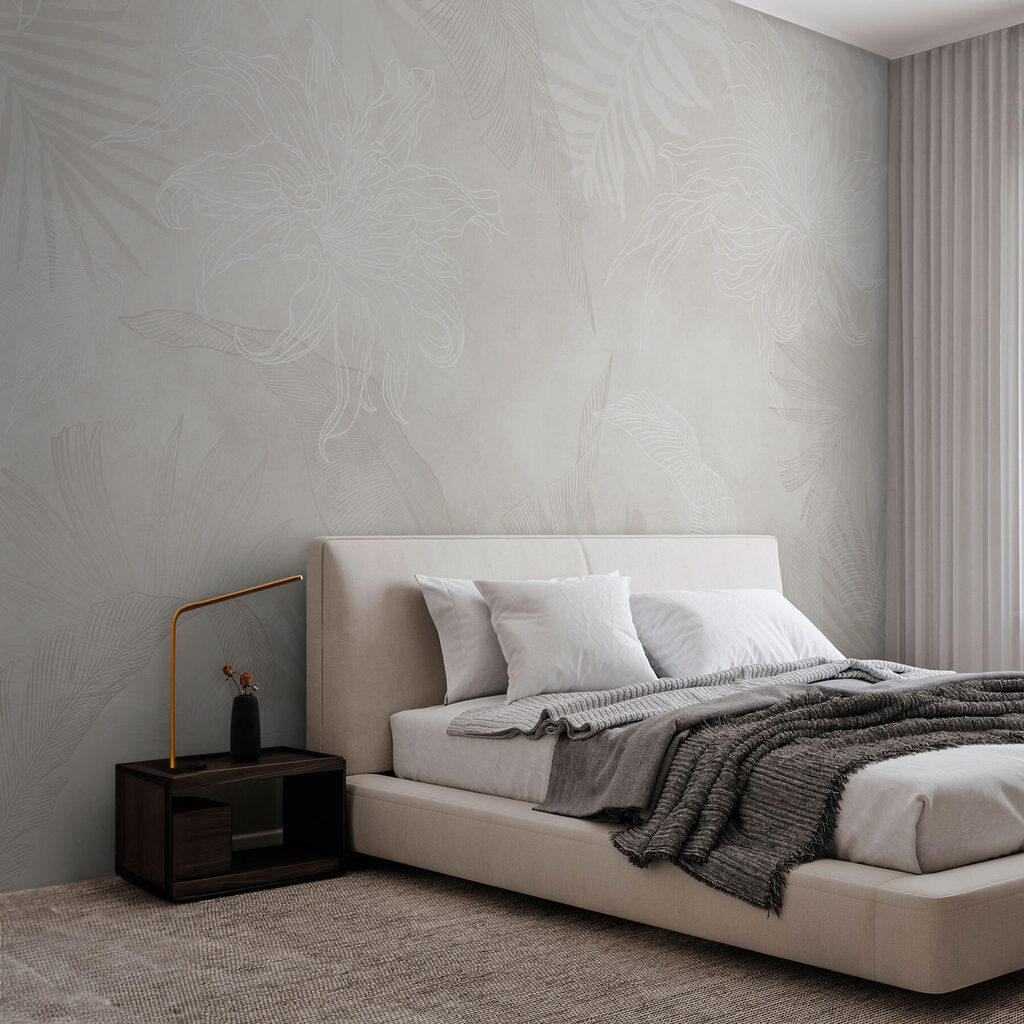 Witte achtergrond met bladeren in een interieur
