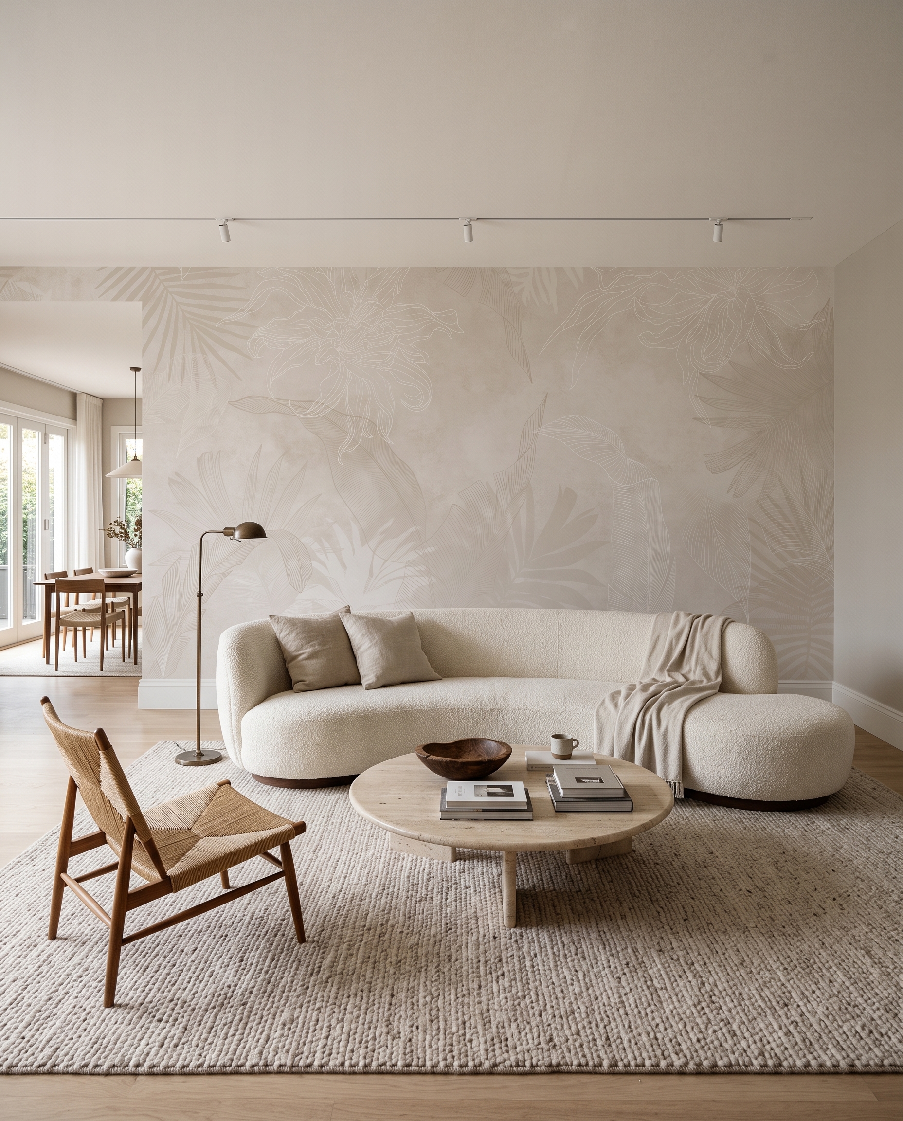 Tropenblad als vervaagde afdruk in een interieur