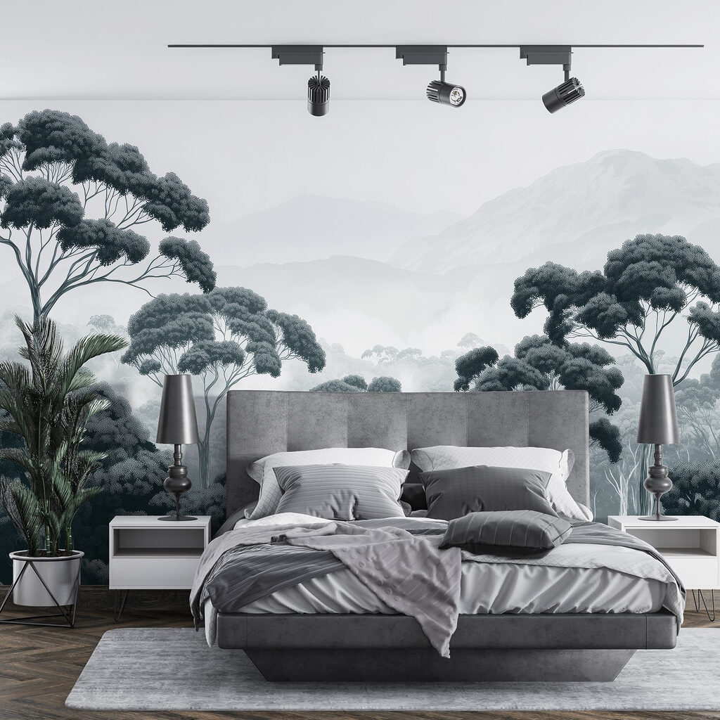 Hoge boomkruinen boven nevel — interieur 1