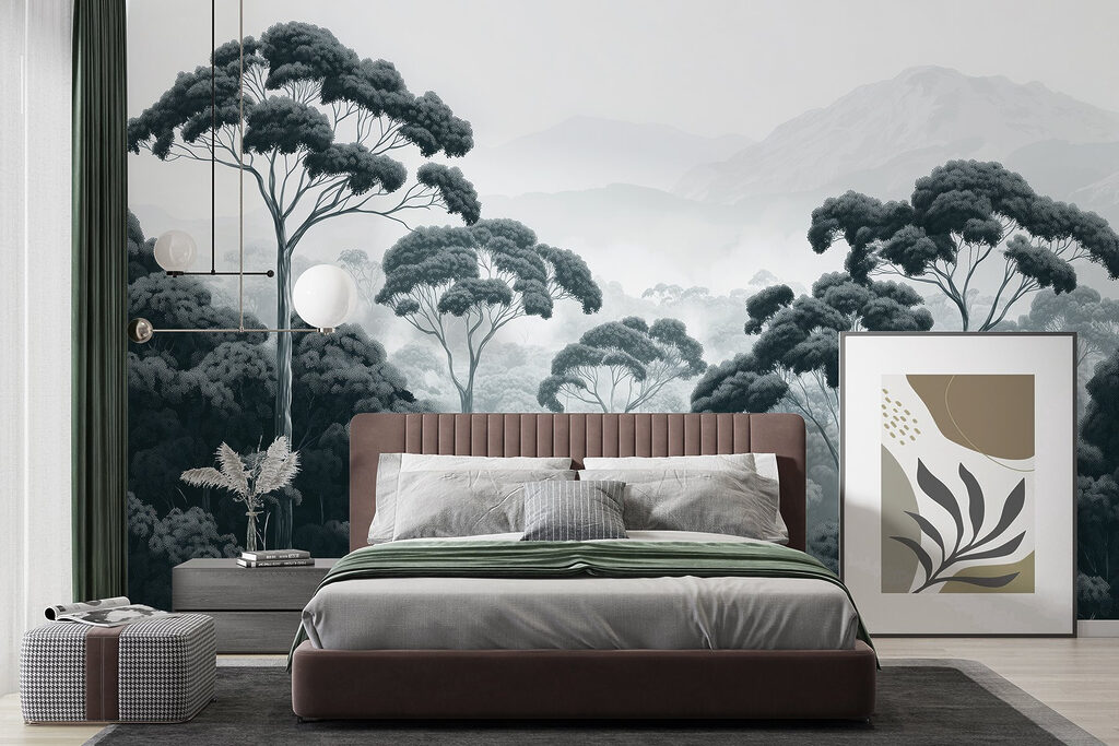 Hoge boomkruinen boven nevel — interieur 2