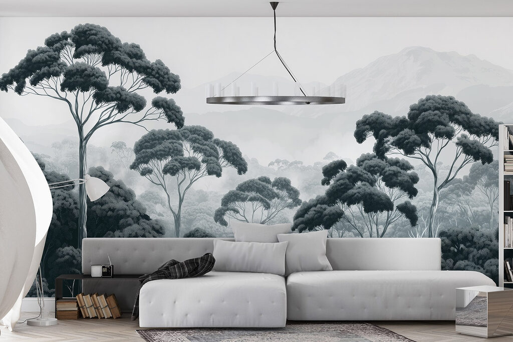 Hoge boomkruinen boven nevel — interieur 3