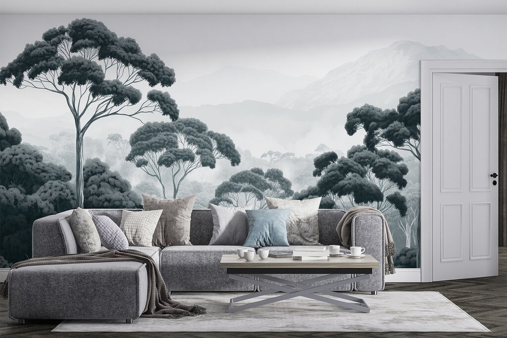 Hoge boomkruinen boven nevel — interieur 4