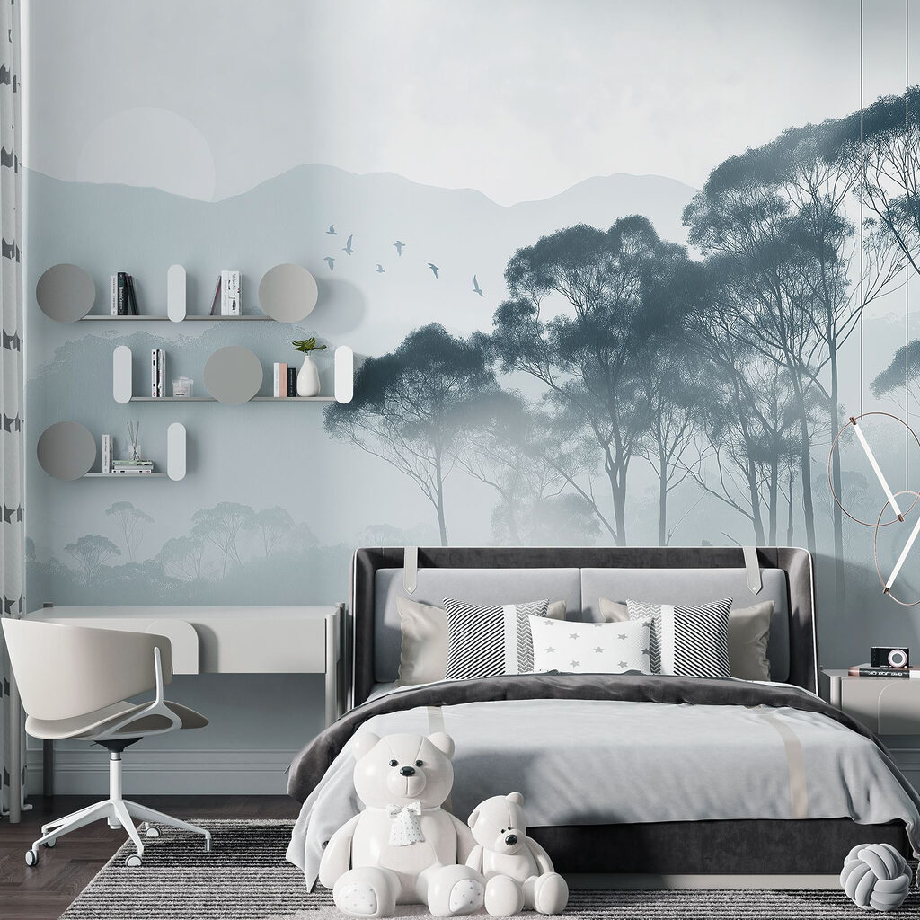 Groep bomen in mist — interieur 4