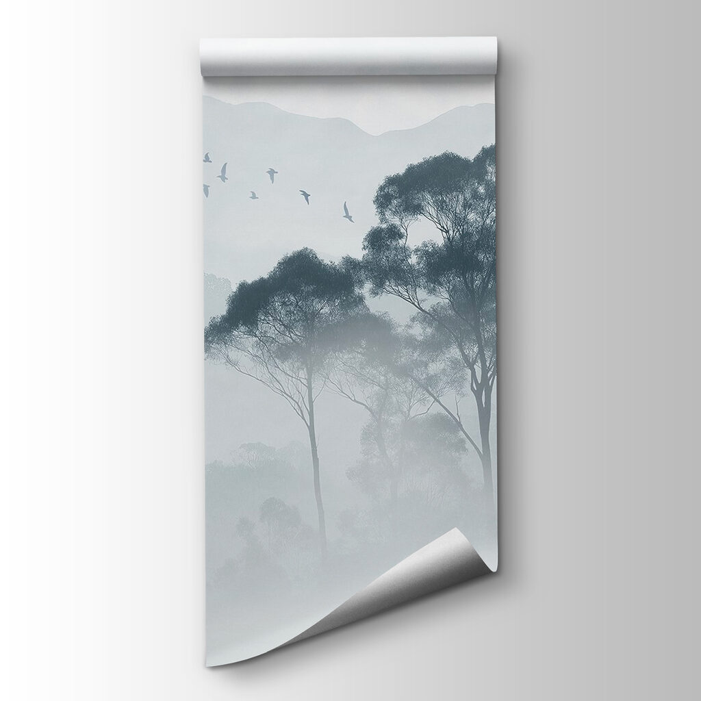 Groep bomen in mist — productweergave