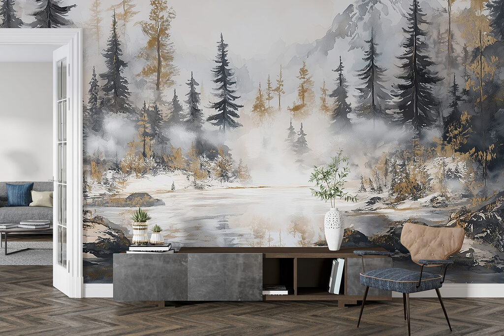 Bosbeek onder besneeuwde bergen — interieur 2