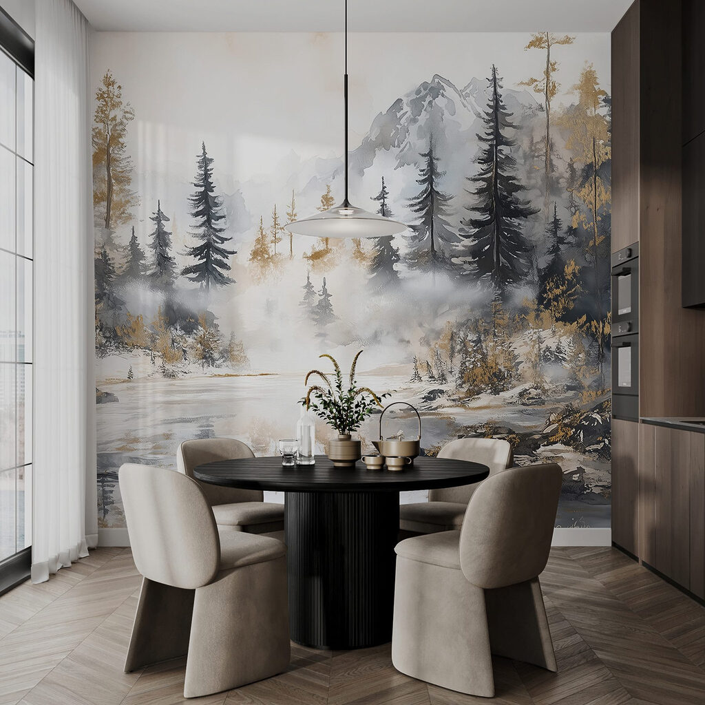 Bosbeek onder besneeuwde bergen — interieur 3