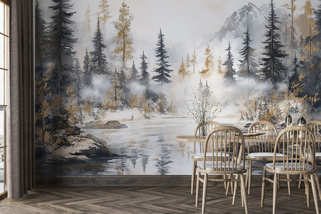 Bosbeek onder besneeuwde bergen — interieur 4