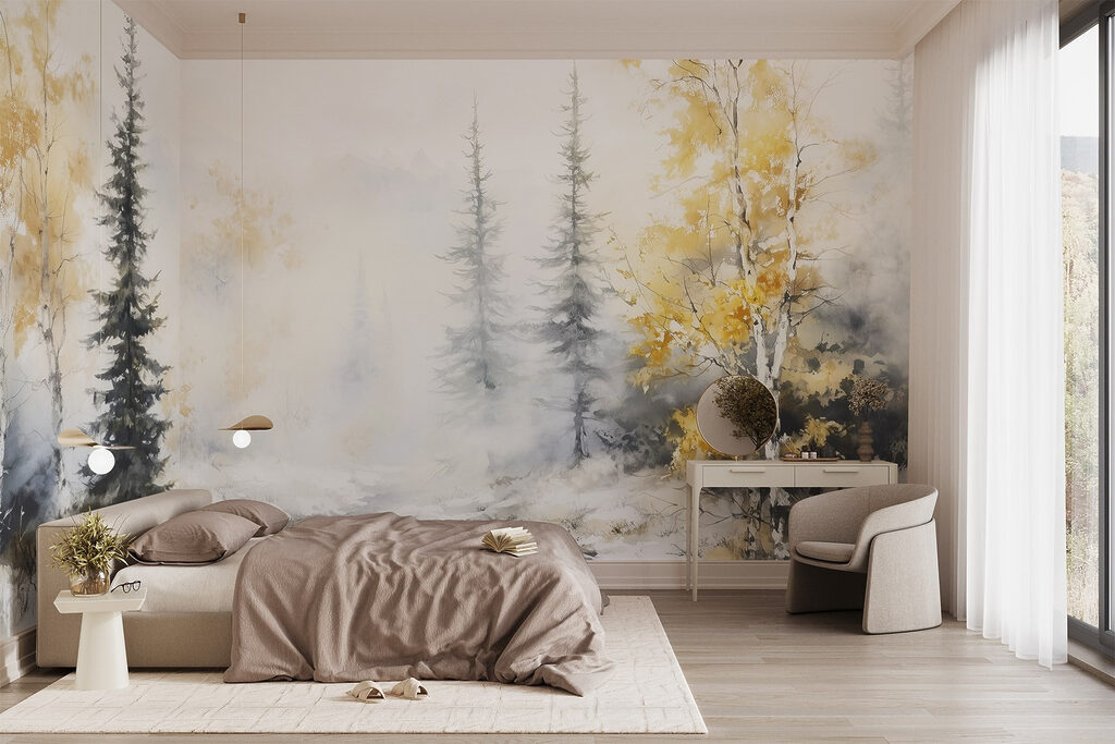 Winterbeek tussen gele bomen — interieur 1