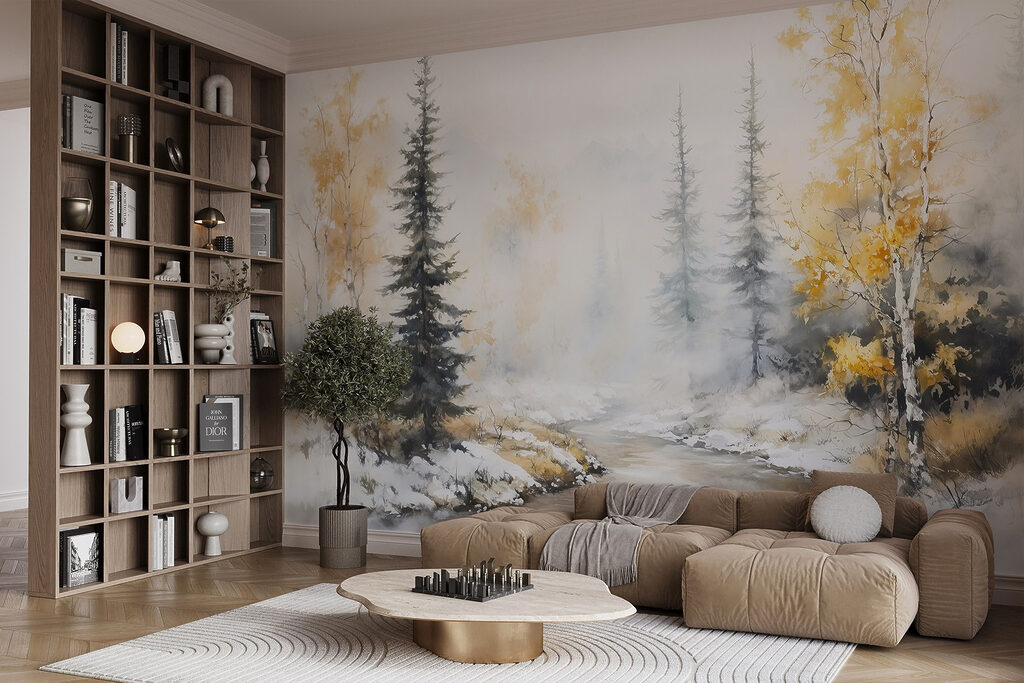 Winterbeek tussen gele bomen — interieur 3