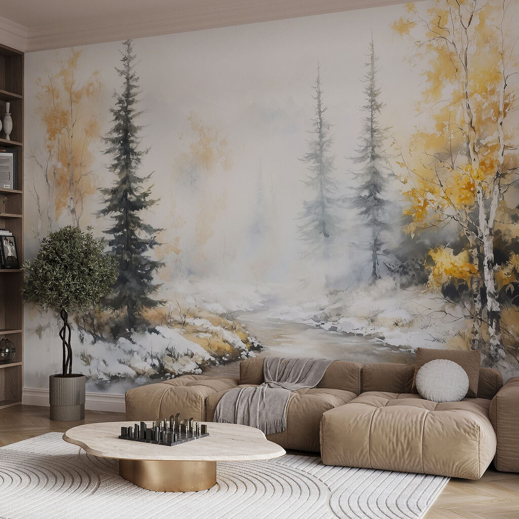 Winterbeek tussen gele bomen — interieur 5