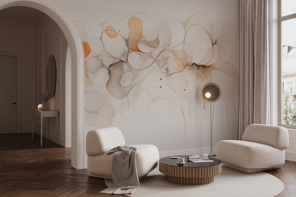 Zachte inktvormen in beige — interieur 3