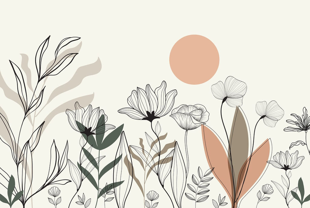 Veldbloemen voor een perzikzon — volledig ontwerp