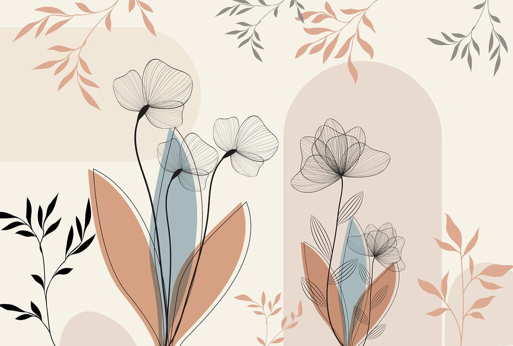 Bloemlijnen tussen zachte bogen — volledig ontwerp