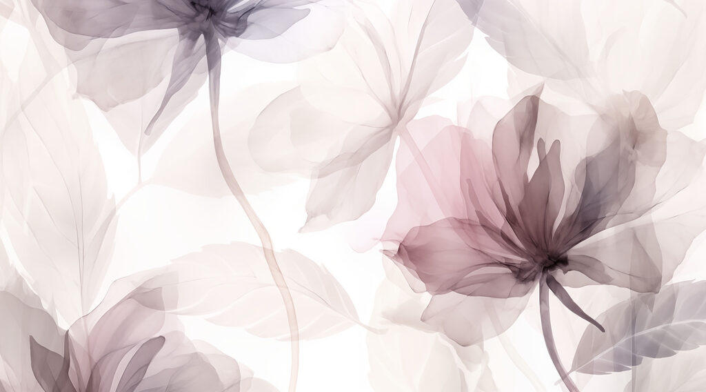Bloemen in mauve sluiers — volledig ontwerp