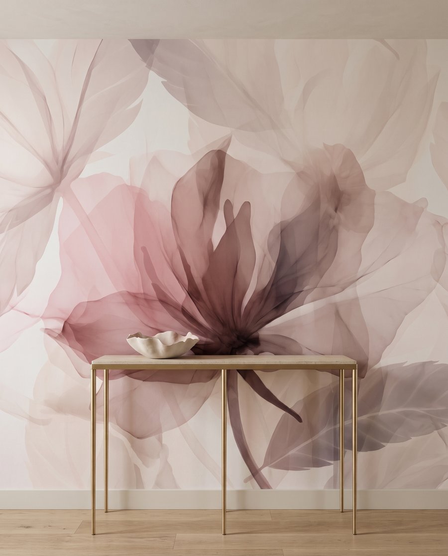 Bloemen in mauve sluiers in een interieur