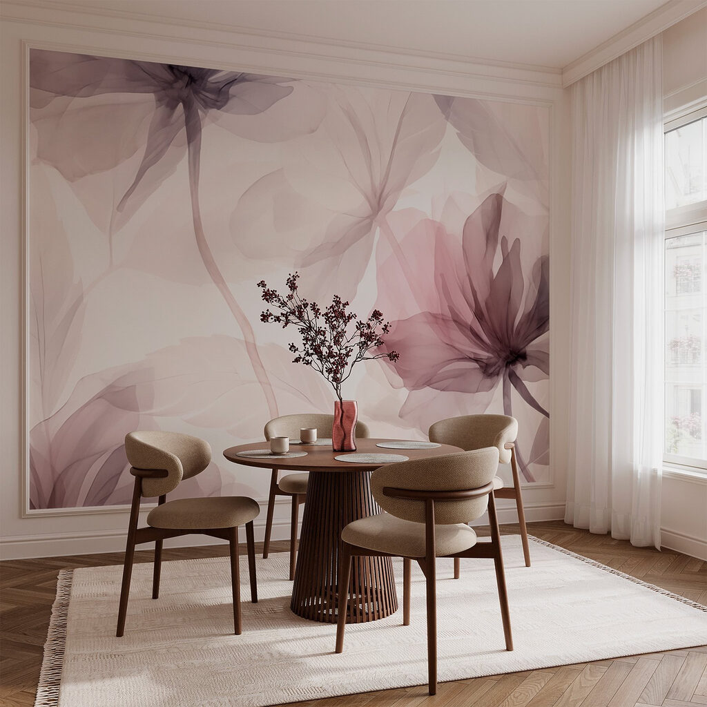 Delicaat gebloemd aquarelontwerp in een interieur