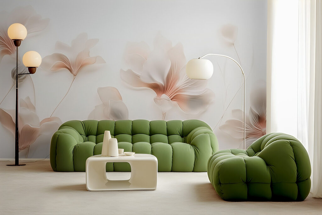 Crèmekleurige bloemen op stelen — interieur 1